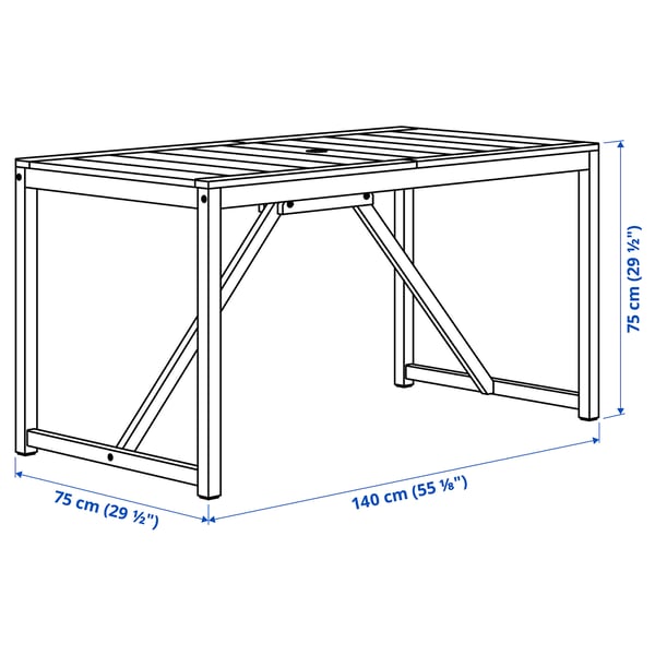 NÄMMARÖ Table, extérieur, teinté brun clair, 55 1/8x29 1/2 "