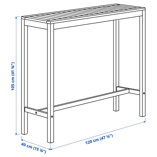 NÄMMARÖ Table haute et 2 tabourets, ext, teinté brun clair, 47 1/4x15 3/4 "