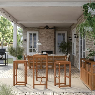 NÄMMARÖ Table haute et 2 tabourets, ext, teinté brun clair, 47 1/4x15 3/4 "