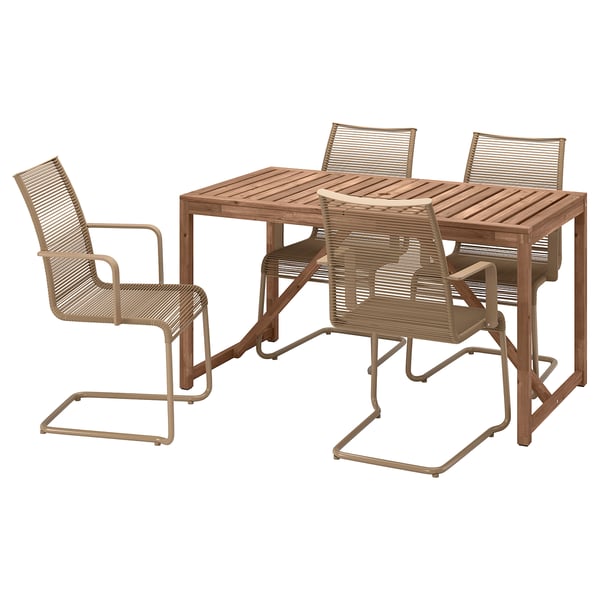 NÄMMARÖ / VÄSMAN Table+4 chaises accoud, extérieur, teinté brun clair/brun, 55 1/8 "