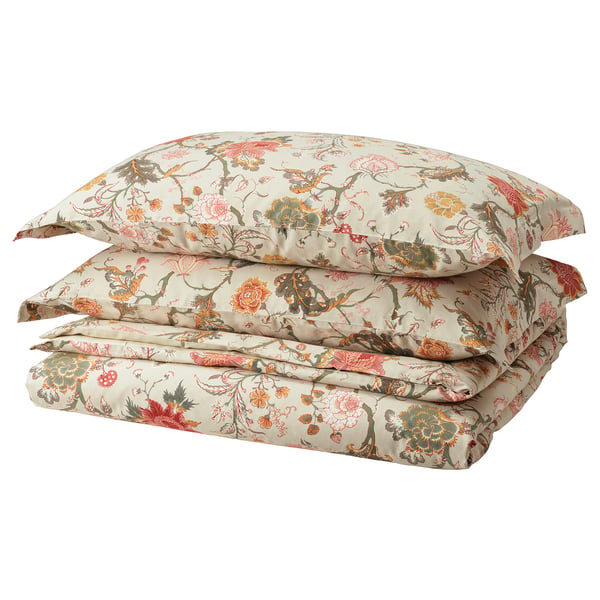 NÄSSELKLOCKA Housse de couette et taie(s), gris-beige clair/multicolore, 2 places/grand 2 places