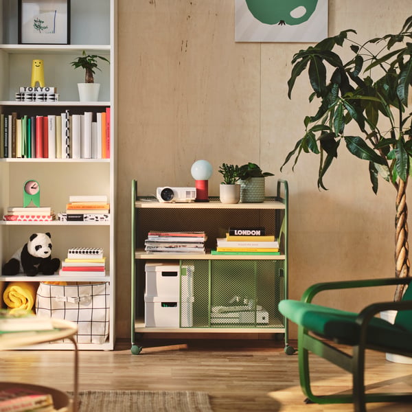 NÅLMAKARE Rangement sur roulettes, vert foncé/métal, 31x17 1/4x34 1/2 "