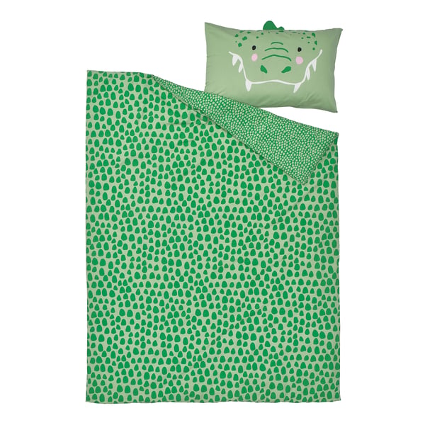 NATTHÄGER Housse de couette et taie, vert/crocodile, 1 place