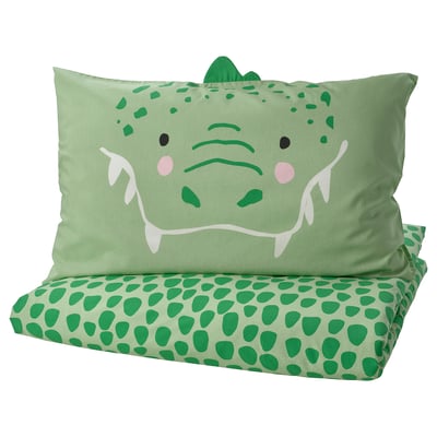 NATTHÄGER Housse de couette et taie, vert/crocodile, 1 place