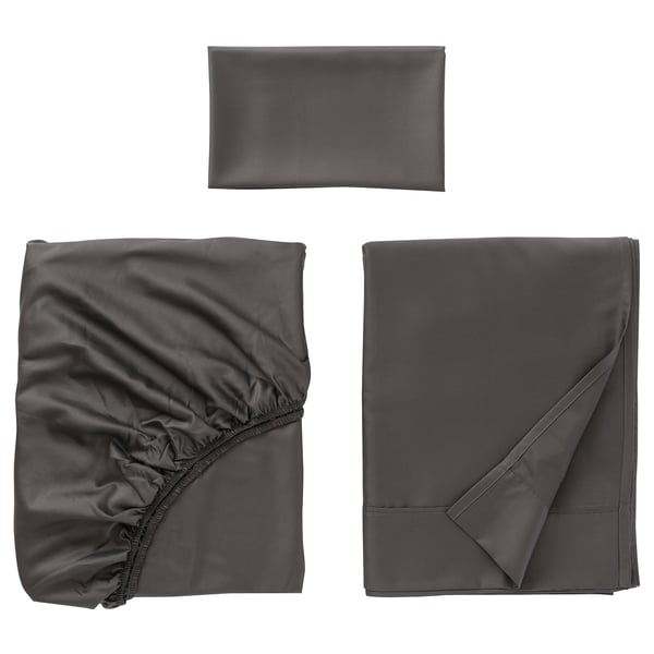 NATTJASMIN Ensemble draps, gris foncé, 1 place