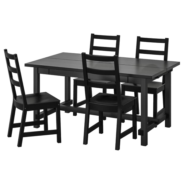 NORDVIKEN / NORDVIKEN Table et 4 chaises, noir/noir, 59 7/8/87 3/4x37 3/8 "