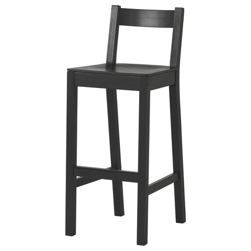 NORDVIKEN Tabouret de bar à dossier, noir, 29 1/2 "