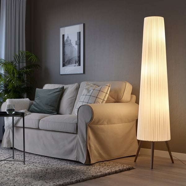 ÖKENSAND Lampadaire, hêtre/blanc