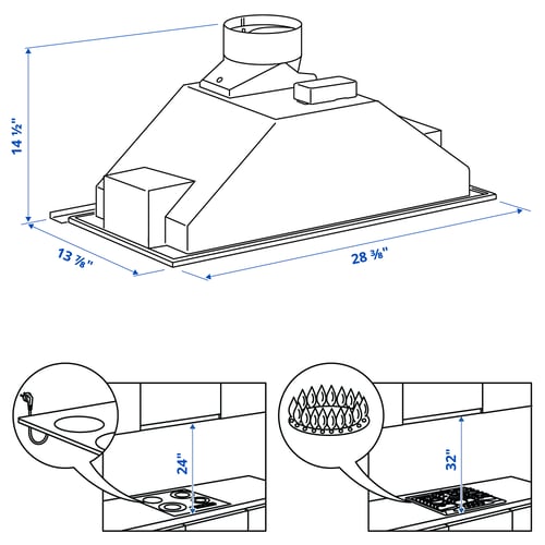 ÖMSINNAD Hotte sous armoire, acier inox