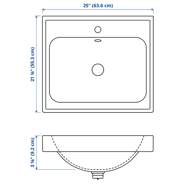 ORRSJÖN Lavabo profond avec siphon, blanc, 25x21 3/4 "