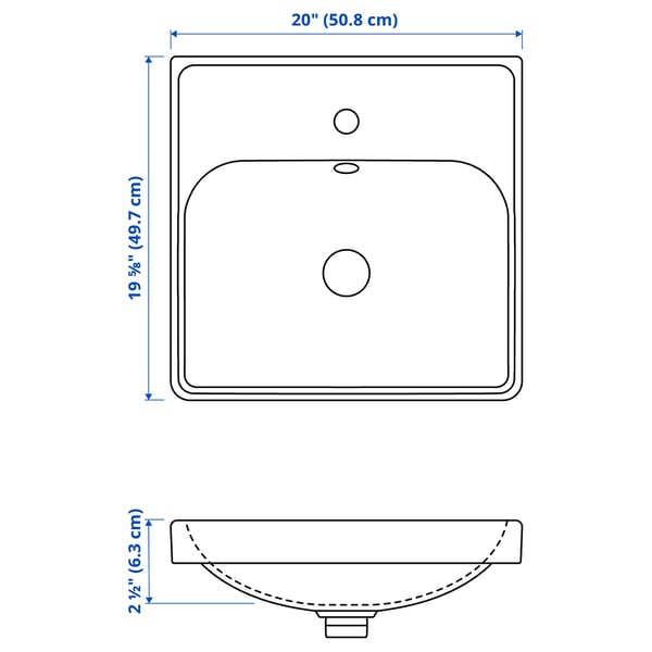 ORRSJÖN Lavabo semi-encastré avec siphon, blanc, 20x19 5/8 "