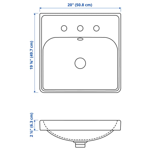 ORRSJÖN Lavabo semi-encastré, blanc largeur 20 cm (8"), 20x19 5/8 "
