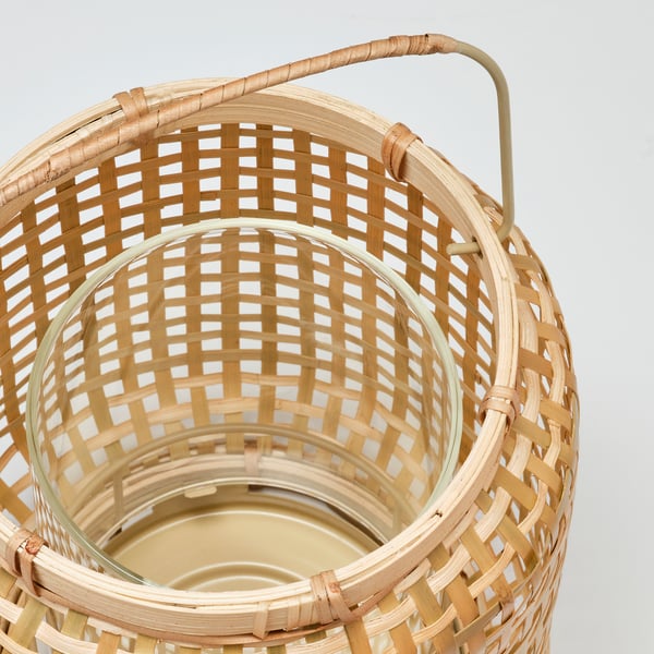 PÅVEFINK Lanterne bougie bloc, bambou, 9 ¾ "