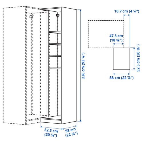 PAX Élément compl angle av 4 tablettes, gris-beige, 20 7/8x22 7/8x92 7/8 "