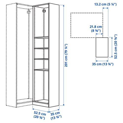 PAX Élément compl angle av 4 tablettes, gris foncé, 20 7/8x13 3/4x79 1/8 "