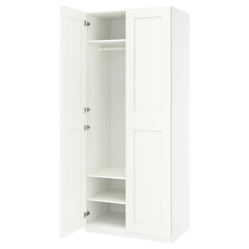 PAX / GRIMO Agencement armoire-penderie, blanc/blanc, 39 3/8x23 5/8x93 1/8 "