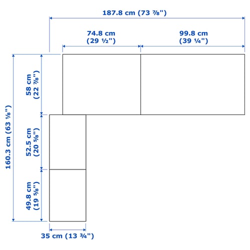 PAX Penderie d'angle, blanc, 63 1/4/73 7/8x79 1/4 "