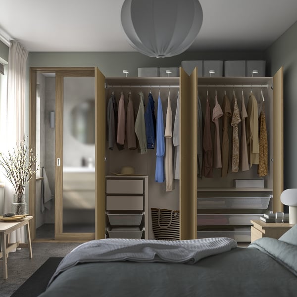 PAX / STORKLINTA Agencement armoire-penderie, gris-beige/eff chêne, 78 3/4x26x79 1/4 "