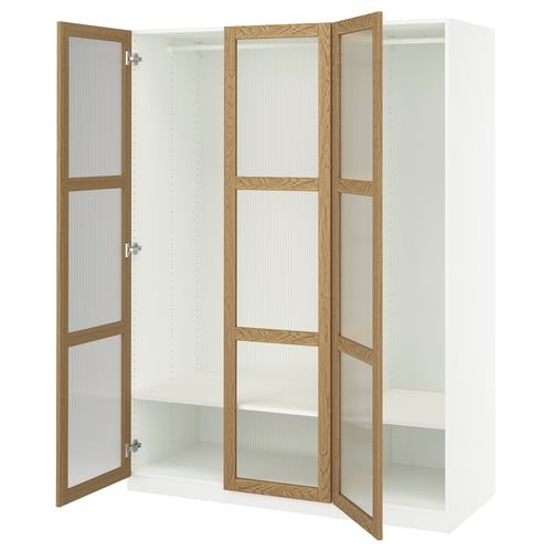 PAX / TONSTAD Agencement armoire-penderie, blanc/chêne plaqué verre, 59x23 5/8x79 1/4 "