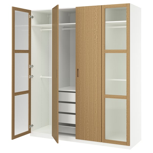 PAX / TONSTAD Agencement armoire-penderie, blanc/chêne plaqué verre, 78 3/4x23 5/8x93 1/8 "