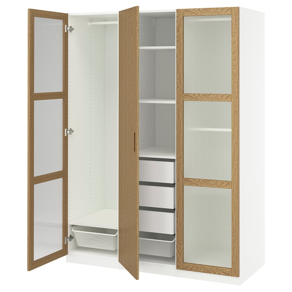 PAX / TONSTAD Agencement armoire-penderie, blanc/chêne plaqué verre, 59x23 5/8x79 1/4 "