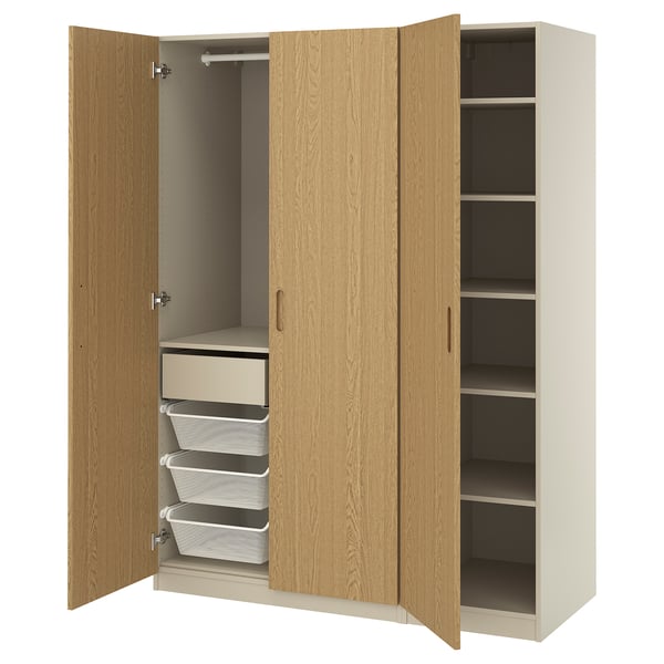 PAX / TONSTAD Agencement armoire-penderie, gris-beige/chêne plaqué, 59x23 5/8x79 1/4 "
