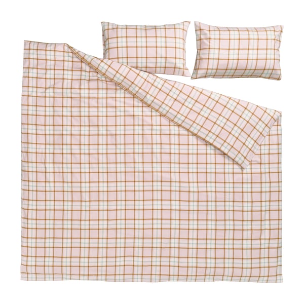 PEROVSKIA Housse de couette et taie(s), rose clair/carreaux, 2 places/grand 2 places