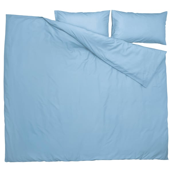 PILTANDVINGE Housse de couette et taie(s), bleu clair, Très grand 2 places