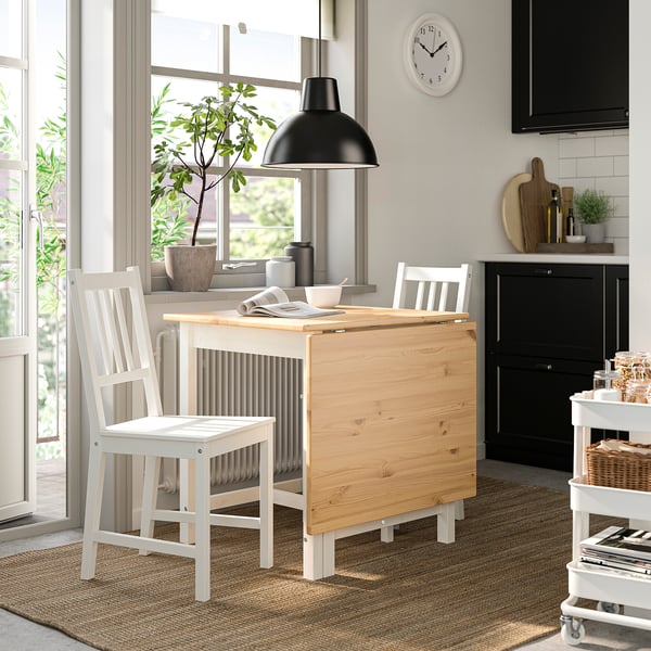PINNTORP Table et 2 chaises, teinté brun clair teinté blanc/teinté blanc pin, 26 3/8/48 7/8 "