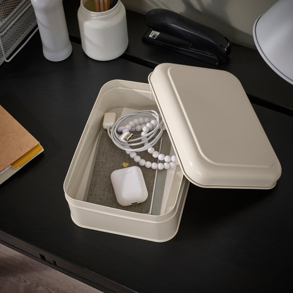 PLOGFÅRA Boîte avec couvercle, beige clair, 8 ¾x6 ¼x3 ¼ "