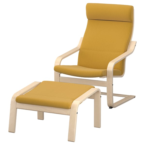 POÄNG Fauteuil avec repose-pieds, bouleau plaqué/Kelinge jaune foncé