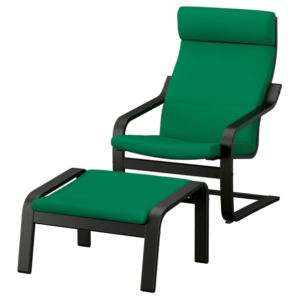 POÄNG Fauteuil avec repose-pieds, noir/Vissle vert profond