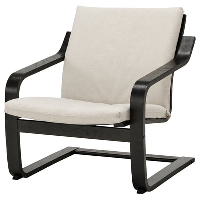 POÄNG Fauteuil dossier bas, brun-noir/Katorp écru/beige