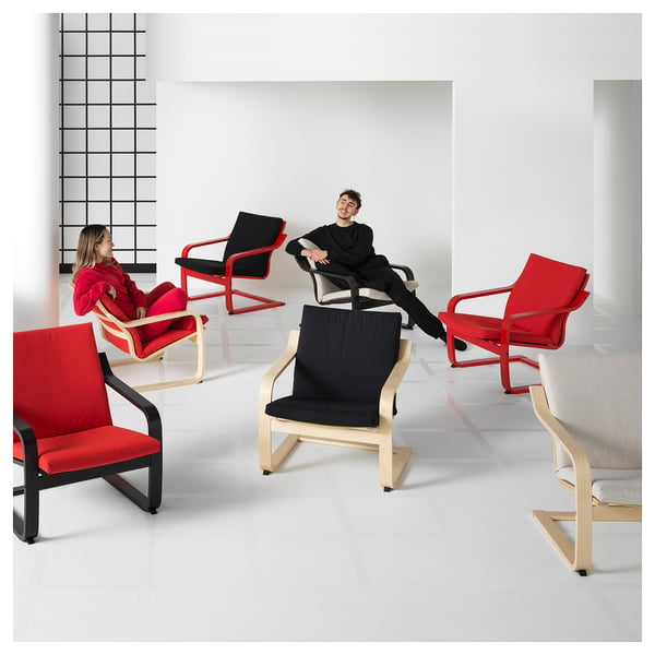 POÄNG Fauteuil dossier bas, brun-noir/Vissle noir