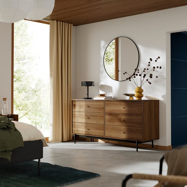 RÅDMANSÖ Commode à 6 tiroirs, brun effet noyer, 62 5/8x18 7/8x31 7/8 "
