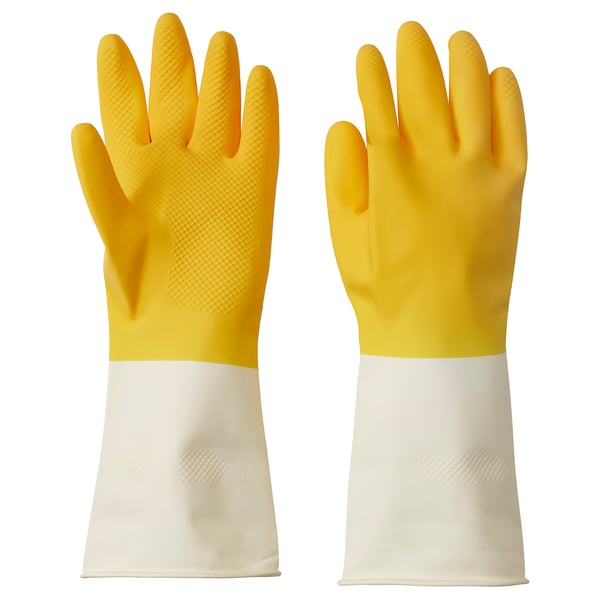 RINNIG Gants de ménage, jaune vif/blanc cassé, Grand