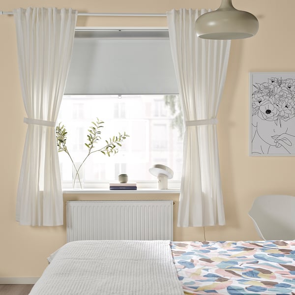 RITVA Rideaux+embrasses, 2 panneaux, blanc/ruban fronceur, 57x65 "