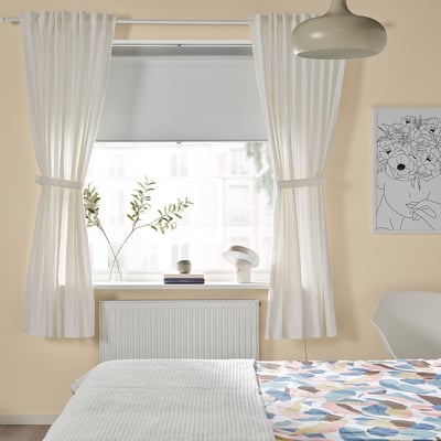 RITVA Rideaux+embrasses, 2 panneaux, blanc/ruban fronceur, 57x65 "