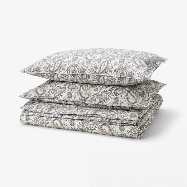 RODGERSIA Housse de couette et taie(s), gris/blanc, 2 places/grand 2 places
