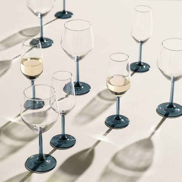 RÖDRÄKA Verre à vin, gris-bleu/verre clair, 17 oz