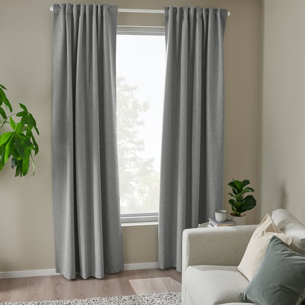 ROSENMANDEL Rideaux opaques, 2 panneaux, gris/ruban fronceur, 53x98 "