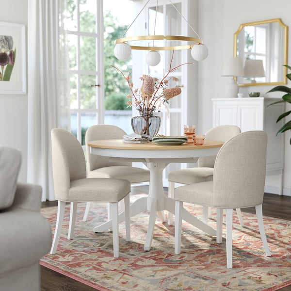 ROSENTORP / ROSENTORP Table et 4 chaises, frêne plaqué blanc/Kilanda beige clair blanc, 43 1/4/61 "