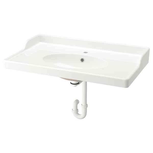 RUTSJÖN Lavabo avec siphon, blanc, 37 3/8x21 7/8 "