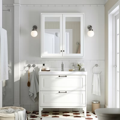 RUTSJÖN Lavabo avec siphon, blanc, 37 3/8x21 7/8 "