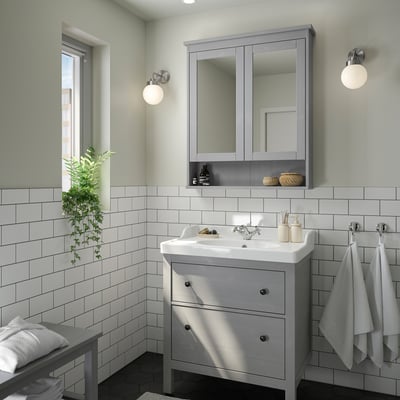 RUTSJÖN Lavabo avec siphon, blanc, 31 3/8x21 7/8 "