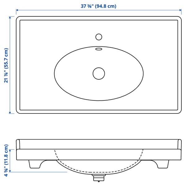 RUTSJÖN Lavabo avec siphon, blanc, 37 3/8x21 7/8 "