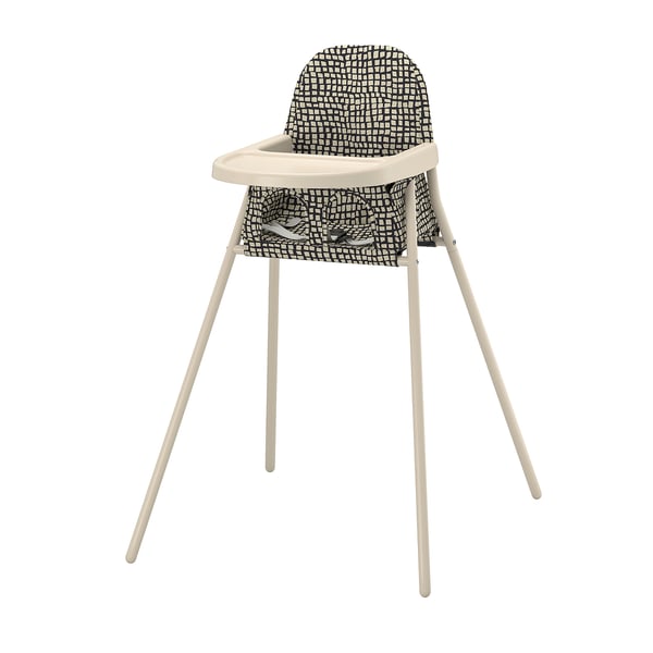 SANDKATT Chaise haute avec plateau, beige/anthracite