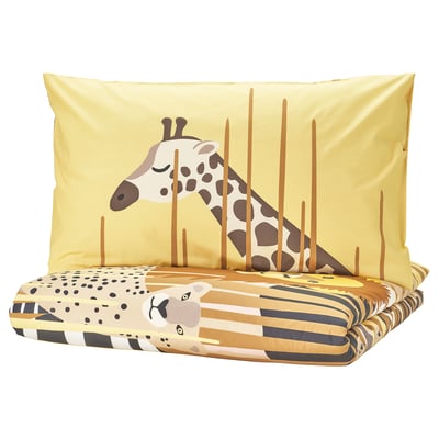SANDLÖPARE Housse de couette et taie, jaune/savane, 1 place
