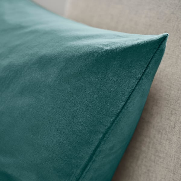 SANELA Housse de coussin, gris foncé-turquoise, 20x20 "