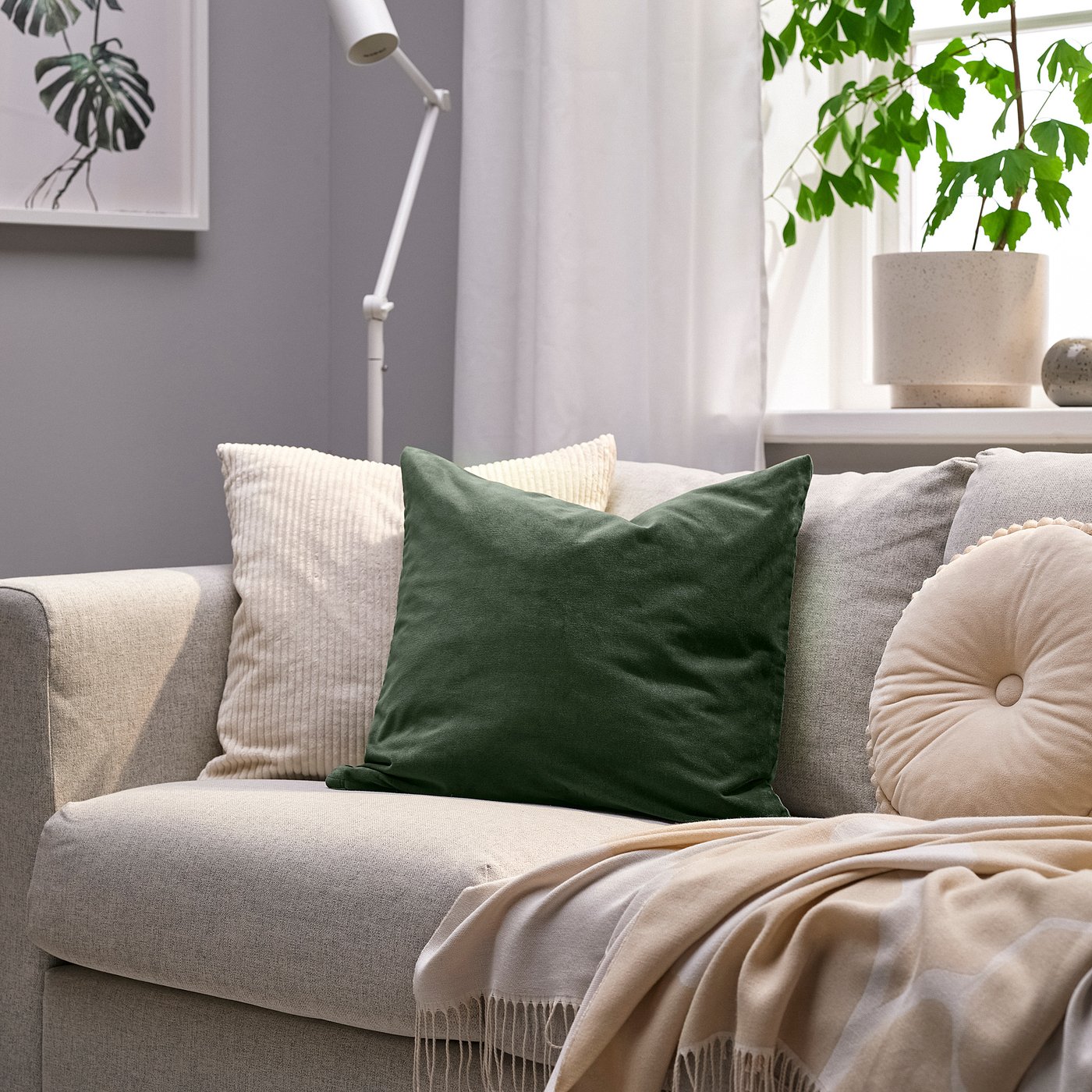 SANELA Housse de coussin, vert foncé, 20x20 "